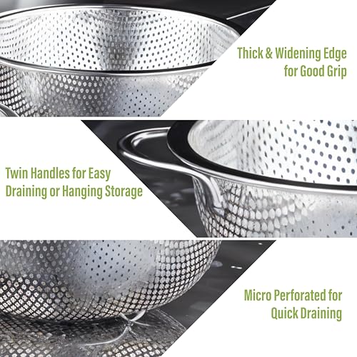 FRESHOME Multipurpose Stainless Steel Colander for Washing Fruits, Rice Strainer, Vegetables Filter Easily in The Kitchen Bowl (Medium) 28.5 x 28.5 x 10 CM, Silver - Image 4