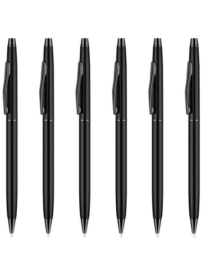 Unibene Slim Metallic Retractable Ballpoint Pens - Matte Black, Nice Gift For Business Office Students Teachers Wedding Christmas, Medium Point(1 Mm) 6 Pack-Black Ink - Image 1