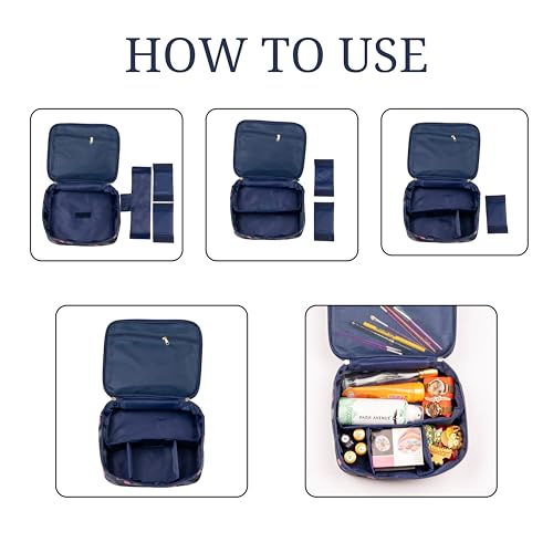 SKAIV Small Portable Travel Cosmetic Bag Organizer Nylon Make up Pouch Kit for Women (Navy Blue - Flamingo) - Image 5