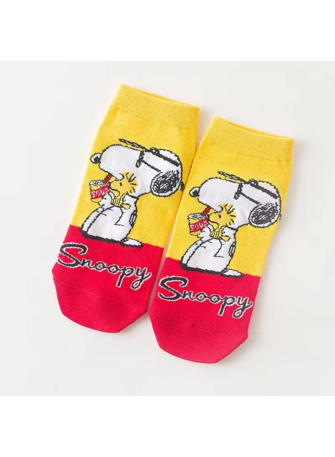 سنوبي جوارب قصيرة برسومات كرتونية من سنوبي، 7 أزواج، جوارب غير ظاهرة، هدية مبتكرة، جوارب نسائية كاجوال للكاحل، جوارب صيفية قصيرة للرجال - Image 2