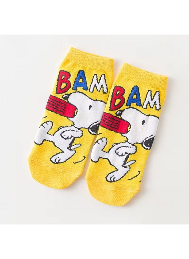 سنوبي جوارب قصيرة برسومات كرتونية من سنوبي، 7 أزواج، جوارب غير ظاهرة، هدية مبتكرة، جوارب نسائية كاجوال للكاحل، جوارب صيفية قصيرة للرجال - Image 3