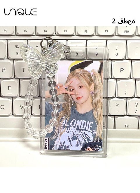 2Pcs Acrylic Kpop Photo card Holder,  Credit Id Bank Card Bus Card Student Card Pendant Key chain Badge Holder (Transparent)