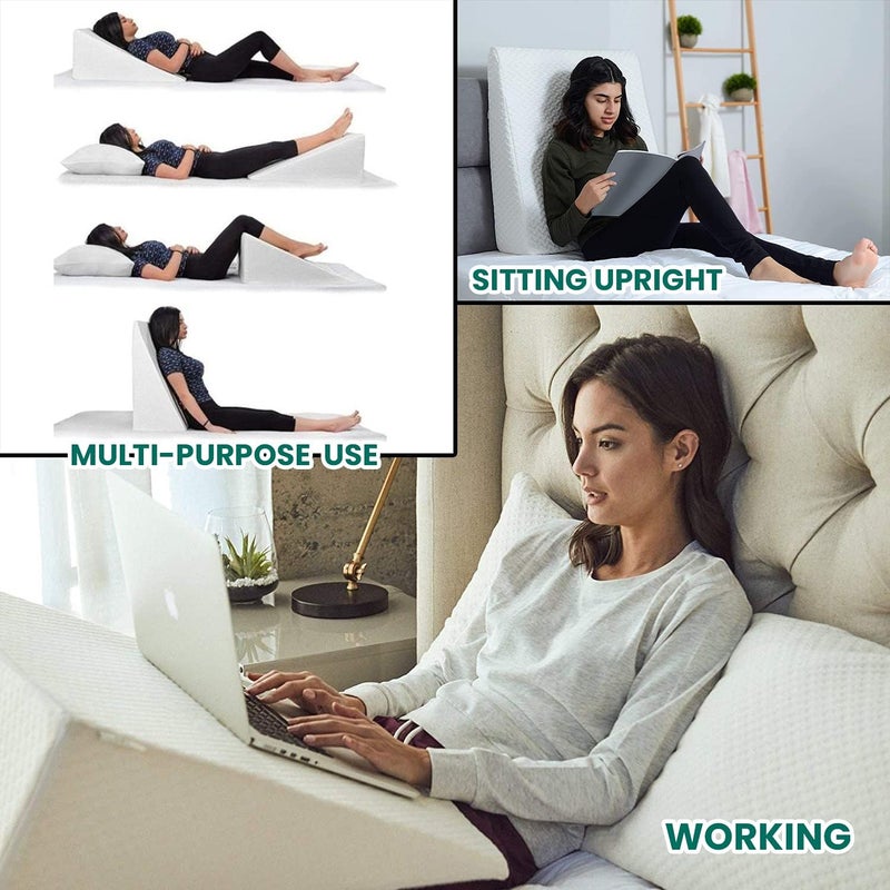Brillars Bed Wedge Pillow Cushion Incline Support For Acid Reflux Back Pain Snoring Heartburn Orthopedic Reduces Respiratory Problems Removable Washable Cover Foam - Image 2