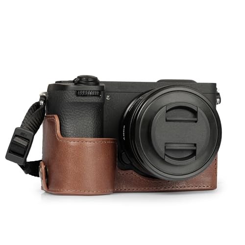 MegaGear Genuine Leather Half Camera Case for Sony Alpha a6700 - Stylish and Protective (Brown) - Image 1