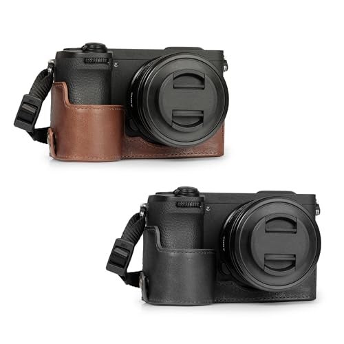 MegaGear Genuine Leather Half Camera Case for Sony Alpha a6700 - Stylish and Protective (Brown) - Image 4