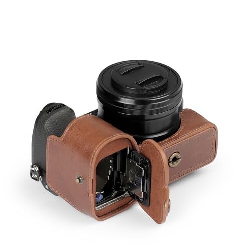 MegaGear Genuine Leather Half Camera Case for Sony Alpha a6700 - Stylish and Protective (Brown) - Image 5