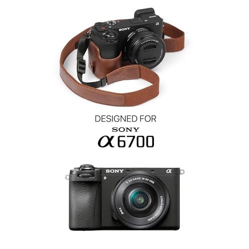 MegaGear Genuine Leather Half Camera Case for Sony Alpha a6700 - Stylish and Protective (Brown) - Image 3