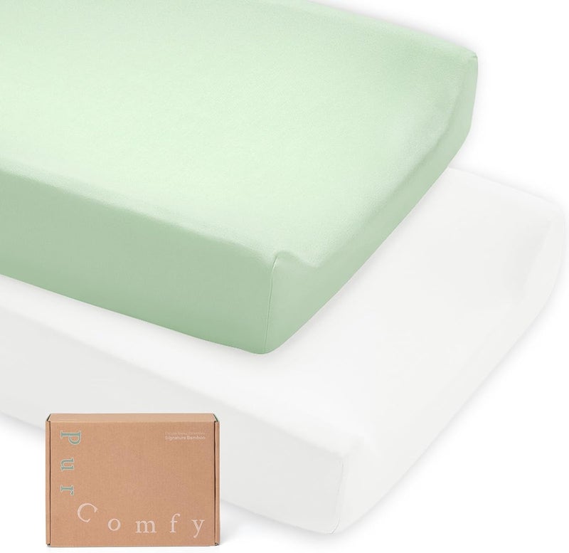 PurComfy Bamboo Diaper Changing Pad Cover, Premium Soft Diaper Change Table Pad Covers for Baby Girls and Boys, 2-Pack - Image 1