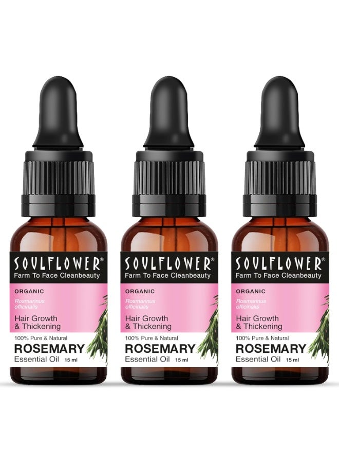 Soulflower Rosemary Essential Oil for Hair Growth, Hair Fall Control | 100% Pure, Natural, Undiluted Clinically Tested & Ecocert Organic Certified | 15ml each (Pack of 3) - Image 1