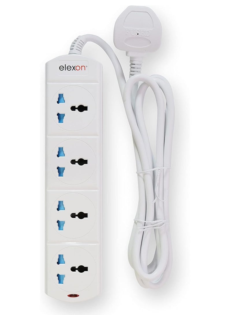 Elexon Universal Power Extension Cord with 4 Power Sockets 2 meter cable, 4 Way Power Strip ESMA Certified White - Image 1