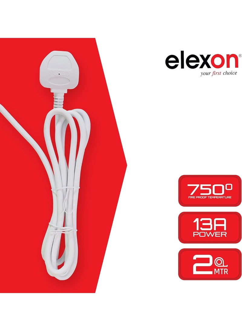 Elexon Universal Power Extension Cord with 4 Power Sockets 2 meter cable, 4 Way Power Strip ESMA Certified White - Image 4