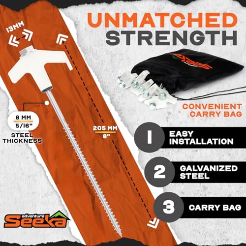 Adventure Seeka 15-Pack 8" Heavy Duty Screw in Tent Stakes, Drill-In Ground Anchor Pegs, Includes Hex Head Driver & Storage Bag - Image 3