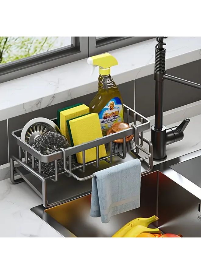 Black Heavy Duty Sink Drainer Basket Kitchen Organizer Rack Compact Countertop Storage Shelf Sponge Holder - Image 5