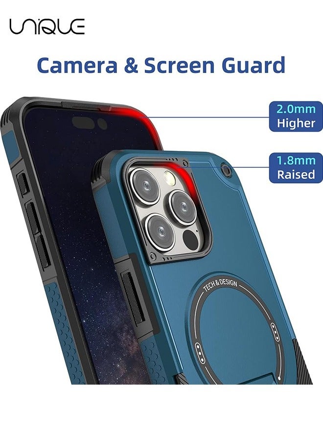 Unique For iPhone 16 Pro Max Case with Stand - Compatible with MagSafe Built-in Kickstand - Shockproof Full Body Protection Phone Case - Magnetic Hidden Stand - Blue - Image 4