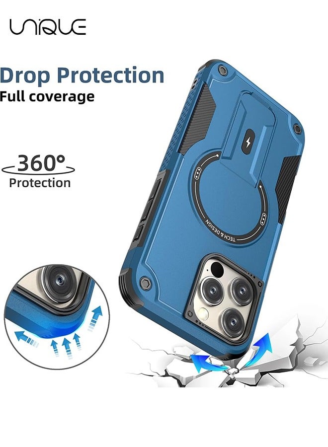 Unique For iPhone 16 Pro Max Case with Stand - Compatible with MagSafe Built-in Kickstand - Shockproof Full Body Protection Phone Case - Magnetic Hidden Stand - Blue - Image 5