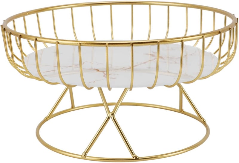 BROLEO حامل وعاء الفاكهة المعدني الحديث لمنع التشوه سلة فاكهة بسعة كبيرة قابلة للتنفس للوجبات الخفيفة لغرفة المعيشة خلفية بيضاء مع خطوط ذهبية BROLEOuorb8gk6iy13 - Image 2