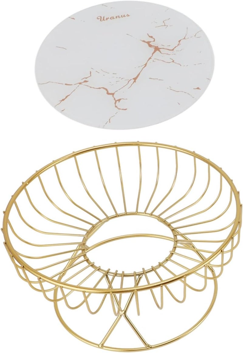 BROLEO حامل وعاء الفاكهة المعدني الحديث لمنع التشوه سلة فاكهة بسعة كبيرة قابلة للتنفس للوجبات الخفيفة لغرفة المعيشة خلفية بيضاء مع خطوط ذهبية BROLEOuorb8gk6iy13 - Image 4