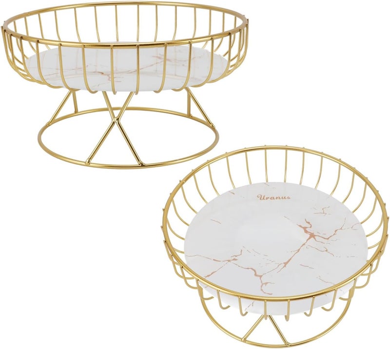 BROLEO حامل وعاء الفاكهة المعدني الحديث لمنع التشوه سلة فاكهة بسعة كبيرة قابلة للتنفس للوجبات الخفيفة لغرفة المعيشة خلفية بيضاء مع خطوط ذهبية BROLEOuorb8gk6iy13 - Image 3