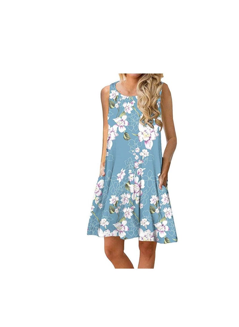 Loquat Women New Sleeveless Print Round Neck Vest Dress