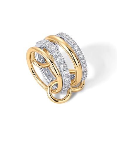 PAVOI 14K Gold Plated Mixed Metal Two Tone Stackable Ring for Women | Double Band Cubic Zirconia Interlocking Stackable Ring | Size 9 - Image 3
