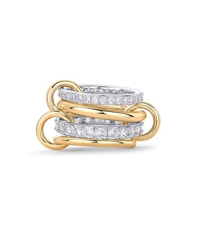 PAVOI 14K Gold Plated Mixed Metal Two Tone Stackable Ring for Women | Double Band Cubic Zirconia Interlocking Stackable Ring | Size 9 - Image 1