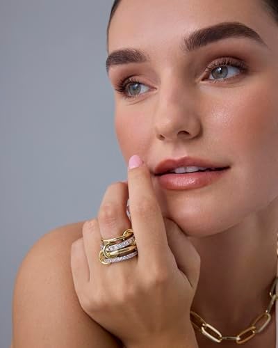 PAVOI 14K Gold Plated Mixed Metal Two Tone Stackable Ring for Women | Double Band Cubic Zirconia Interlocking Stackable Ring | Size 9 - Image 4