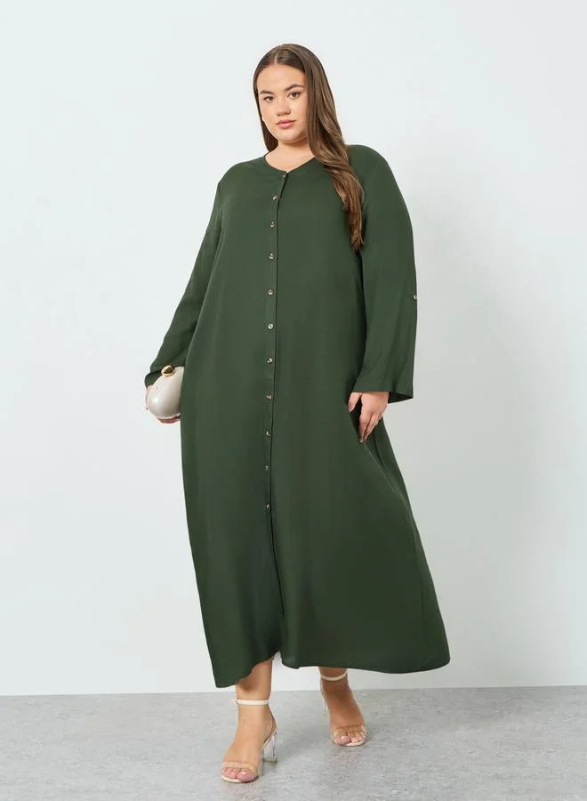 Plus Size Viscose Jalabiya with Roll-Up Sleeves