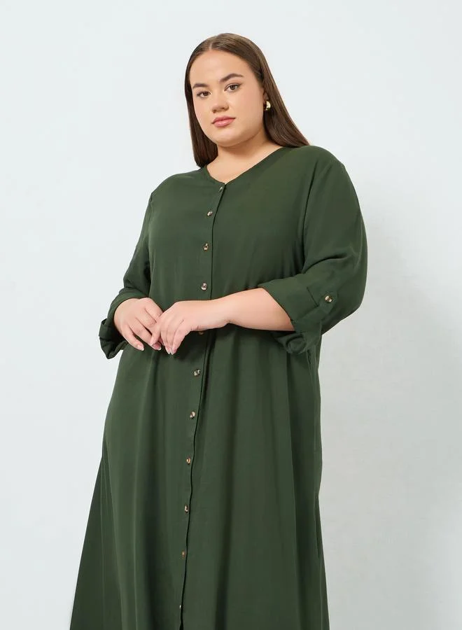 Amirah Plus Size Viscose Jalabiya with Roll-Up Sleeves