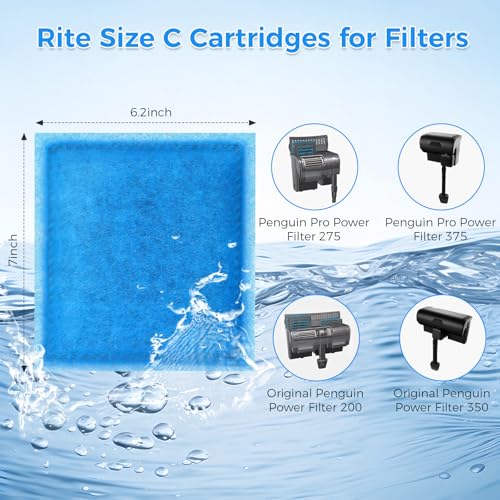 Qwakay Aquarium Filter Replacement Cartridge - 10 Pack Rite Size C Fish Tank Cartridges Compatiable with Marineland Penguin PRO Power Filters 275/375 & Original Penguin Power Filters 200/350 - Image 2