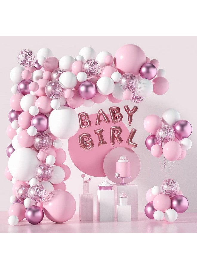 جانينوس طقم أقواس البالونات الوردية والبيضاء من جانينوس - 121 قطعة، 5+12+18 بوصة، بالونات بيضاء وردية لطفلة، زينة لحفلات استقبال المولود، أعياد الميلاد، حفلات الخطوبة، بالونات الكشف عن جنس المولود - Image 1