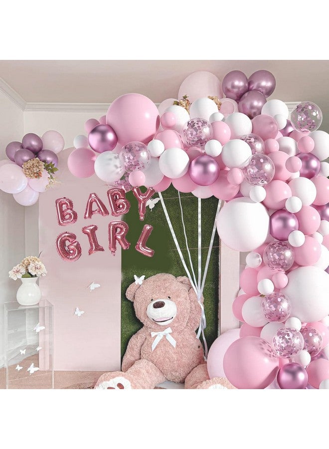جانينوس طقم أقواس البالونات الوردية والبيضاء من جانينوس - 121 قطعة، 5+12+18 بوصة، بالونات بيضاء وردية لطفلة، زينة لحفلات استقبال المولود، أعياد الميلاد، حفلات الخطوبة، بالونات الكشف عن جنس المولود - Image 3