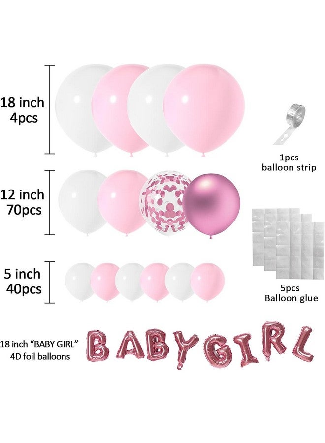 جانينوس طقم أقواس البالونات الوردية والبيضاء من جانينوس - 121 قطعة، 5+12+18 بوصة، بالونات بيضاء وردية لطفلة، زينة لحفلات استقبال المولود، أعياد الميلاد، حفلات الخطوبة، بالونات الكشف عن جنس المولود - Image 2