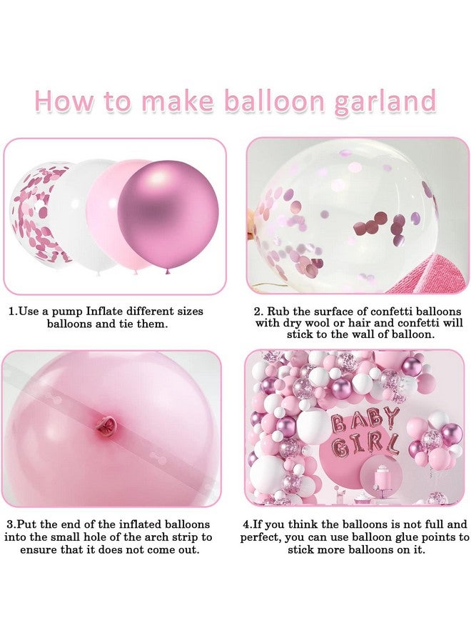 جانينوس طقم أقواس البالونات الوردية والبيضاء من جانينوس - 121 قطعة، 5+12+18 بوصة، بالونات بيضاء وردية لطفلة، زينة لحفلات استقبال المولود، أعياد الميلاد، حفلات الخطوبة، بالونات الكشف عن جنس المولود - Image 5