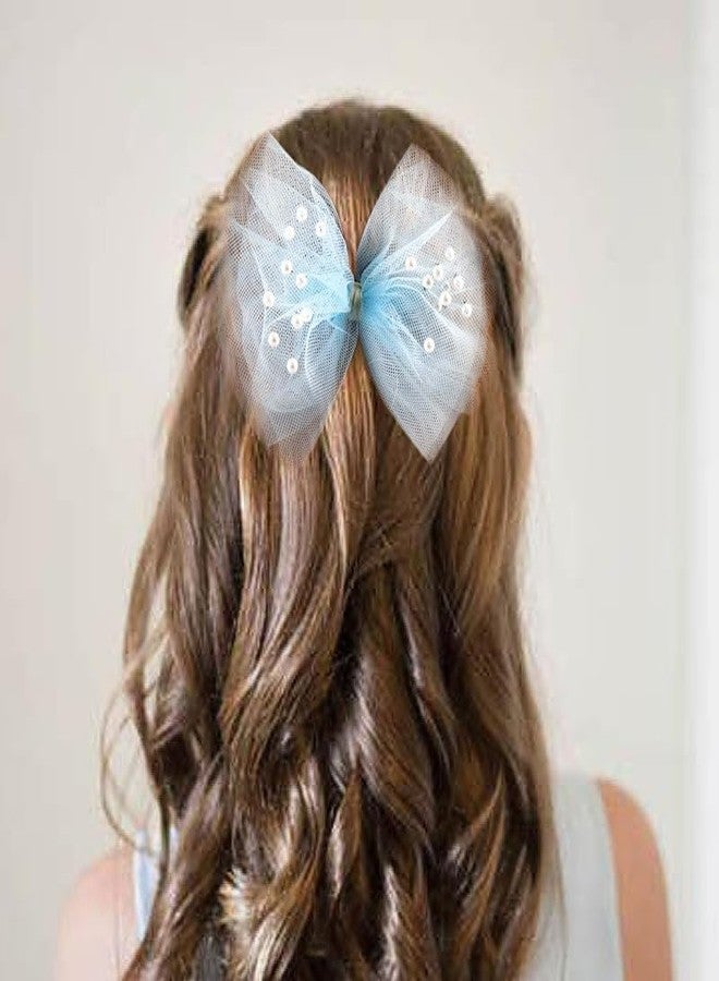 RECTYO GALLERY 2 PCS Luxury Pearl Hair Bows Hair Clips for Toddler Girls - Elegant Ivory Lace Veil Hair Accessories for Birthday, Wedding, Halloween, Thanksgiving, and Christmas Occasions(Light Blue) - Image 2
