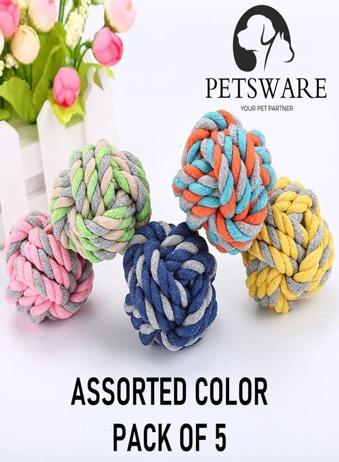 PETSWARE ألعاب مضغ للكلاب من بيتسوير للكلاب التي تمضغ بقوة - لعبة حبل متين ملتوي ومضفر للجراء والكلاب المتوسطة والكبيرة - كرات كلاب غير قابلة للتلف للكلاب الكبيرة | قد يختلف اللون (عبوة من 5 قطع) - Image 2
