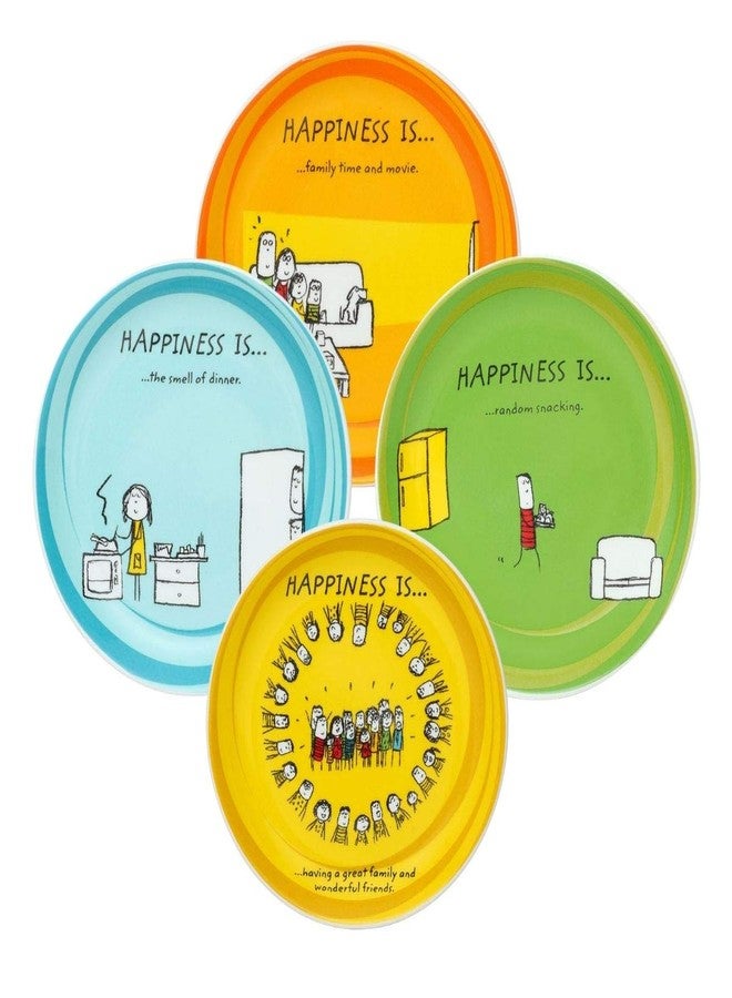 Clay Craft - Premium Ceramic Snack & Side Plate Set - Microwave Safe, Glossy Finish, Printed Design for Serving & Dining - Multicolor - 5.5 Inch Diameter (Set of 4) - Image 1