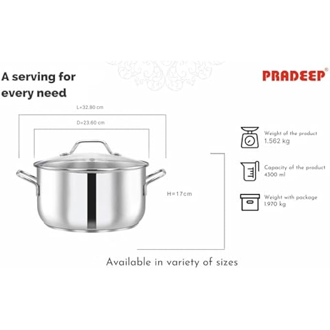 براديب 1810304 قدر طهي من الفولاذ المقاوم للصدأ بدرجة طعام مع غطاء زجاجي سعة 43 لترًا - Image 5