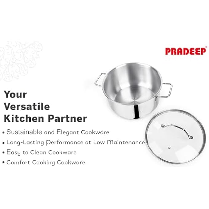 براديب 1810304 قدر طهي من الفولاذ المقاوم للصدأ بدرجة طعام مع غطاء زجاجي سعة 43 لترًا - Image 4