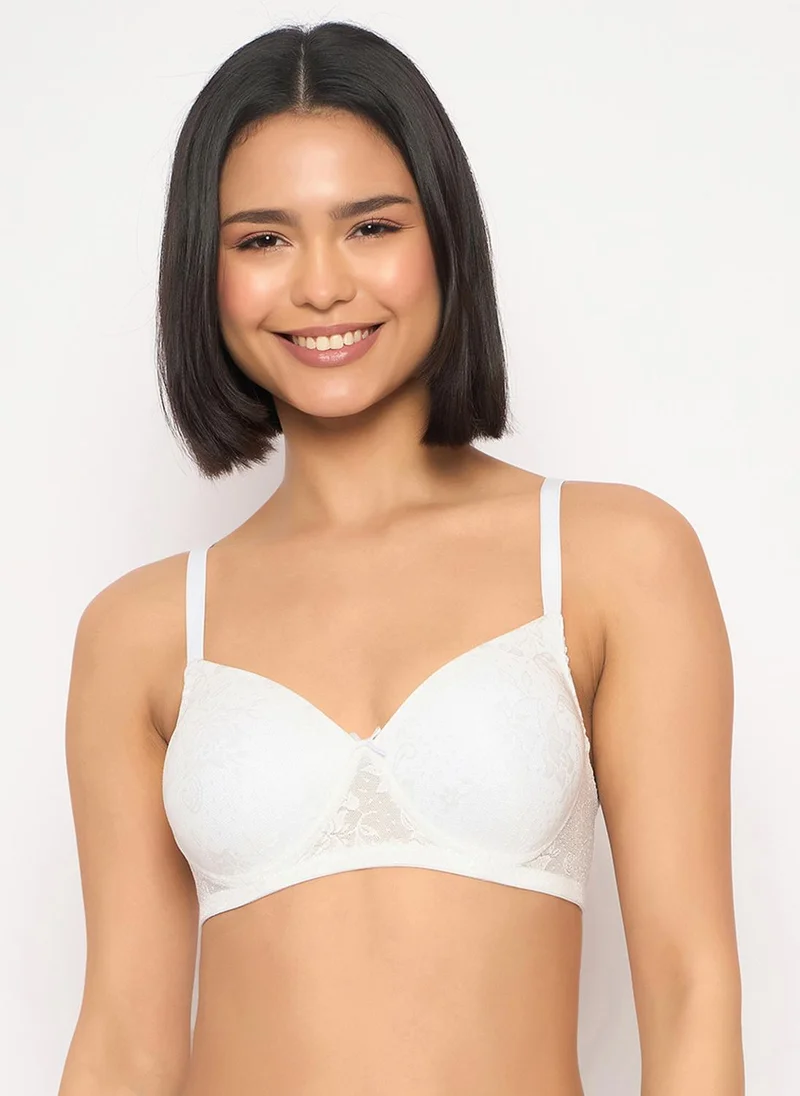 Clovia Clovia Lace Padded Non-Wired Full Coverage Bra in White