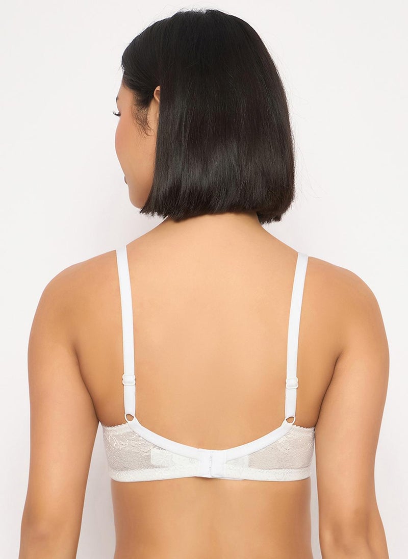 Clovia Lace Padded Non-Wired Full Coverage Bra in White - Image 5
