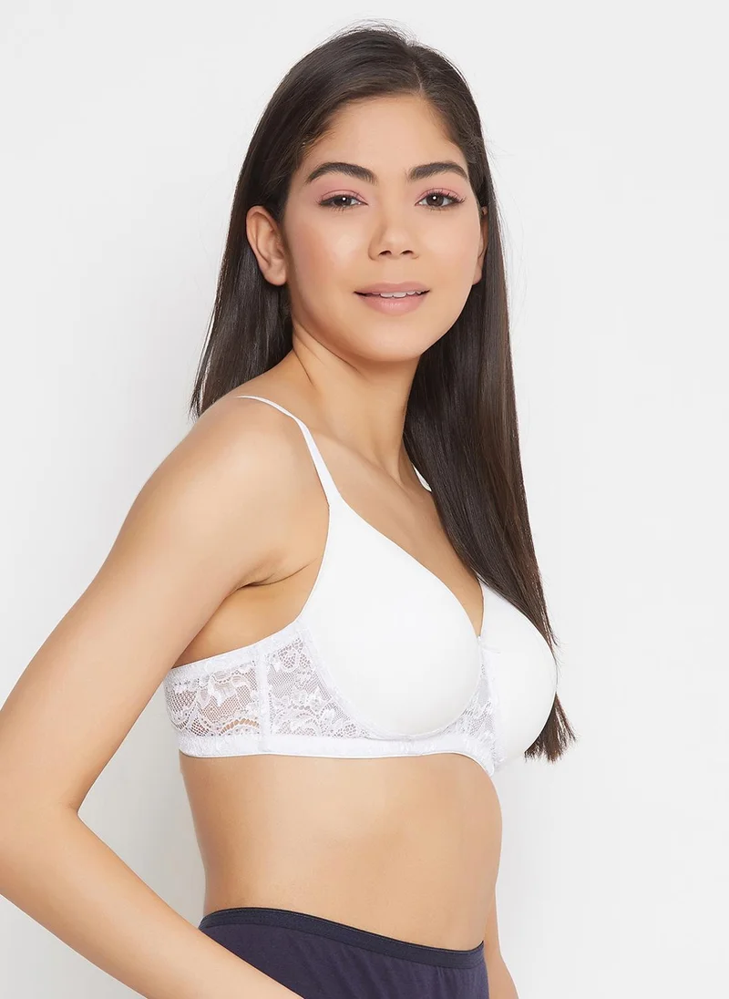 كلوفيا كلوفيا حمالة صدر دانتيل مبطنة بدون سلك تغطية كاملة باللون الأبيض