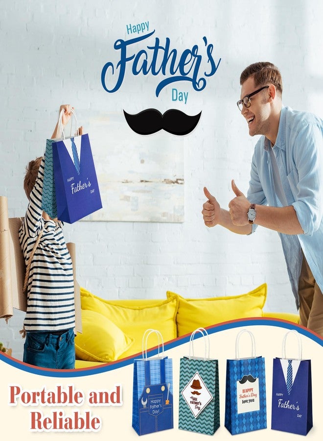 Saypacck 36 Pcs Fathers Day Gift Bags with Handle Bulk Blue Reusable Kraft Paper Tote Goodie Candy Package Shopping Present Wrap Bag for Happy Father Dad Grandpa Men Birthday Party Supplies (Bright - Image 3