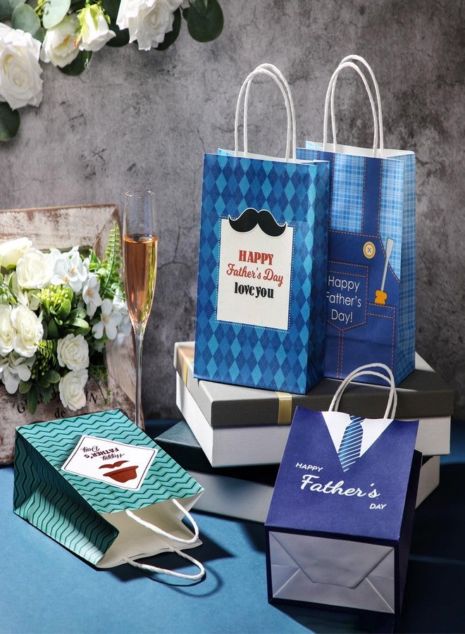 Saypacck 36 Pcs Fathers Day Gift Bags with Handle Bulk Blue Reusable Kraft Paper Tote Goodie Candy Package Shopping Present Wrap Bag for Happy Father Dad Grandpa Men Birthday Party Supplies (Bright - Image 5
