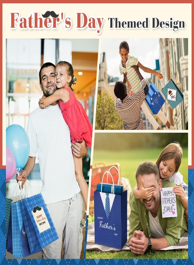 Saypacck 36 Pcs Fathers Day Gift Bags with Handle Bulk Blue Reusable Kraft Paper Tote Goodie Candy Package Shopping Present Wrap Bag for Happy Father Dad Grandpa Men Birthday Party Supplies (Bright - Image 4