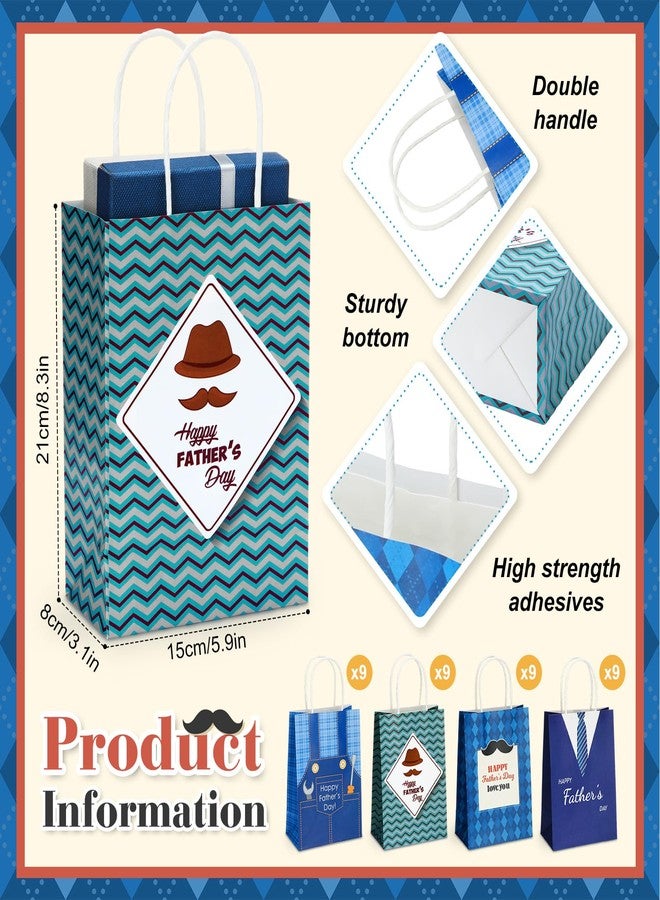 Saypacck 36 Pcs Fathers Day Gift Bags with Handle Bulk Blue Reusable Kraft Paper Tote Goodie Candy Package Shopping Present Wrap Bag for Happy Father Dad Grandpa Men Birthday Party Supplies (Bright - Image 2