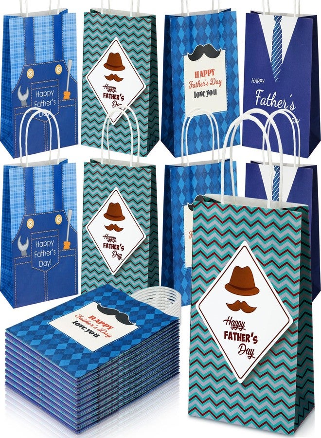Saypacck 36 Pcs Fathers Day Gift Bags with Handle Bulk Blue Reusable Kraft Paper Tote Goodie Candy Package Shopping Present Wrap Bag for Happy Father Dad Grandpa Men Birthday Party Supplies (Bright - Image 1