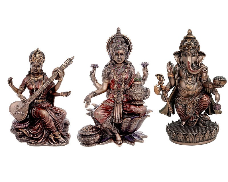Aone India Lakshmi (Laxmi), Ganesh, Saraswati, Set of 3 Lord Statues Resin Hindu God Idol Dipawali Puja, Gifts - Image 4