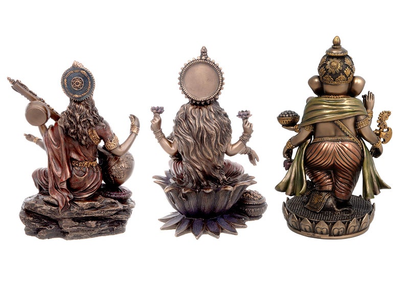 Aone India Lakshmi (Laxmi), Ganesh, Saraswati, Set of 3 Lord Statues Resin Hindu God Idol Dipawali Puja, Gifts - Image 2