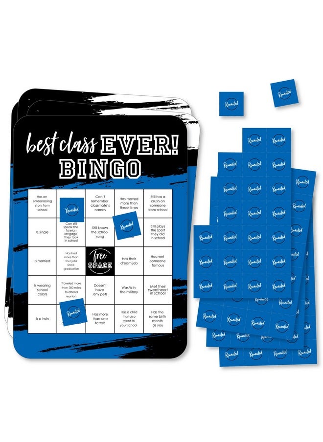 Big Dot of Happiness Big Dot of Happiness Reunited Blue - Find the Classmate Bingo Cards and Markers - Royal Blue School Class Reunion Party Bingo Game - Set of 18  - Image 1