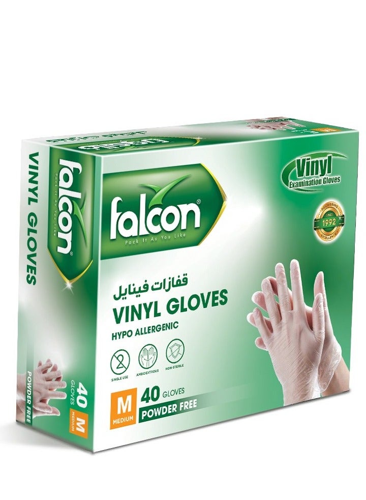 Falcon Powder Free Vinyl Gloves Size Medium 40 Pieces 1 Packet - Image 1